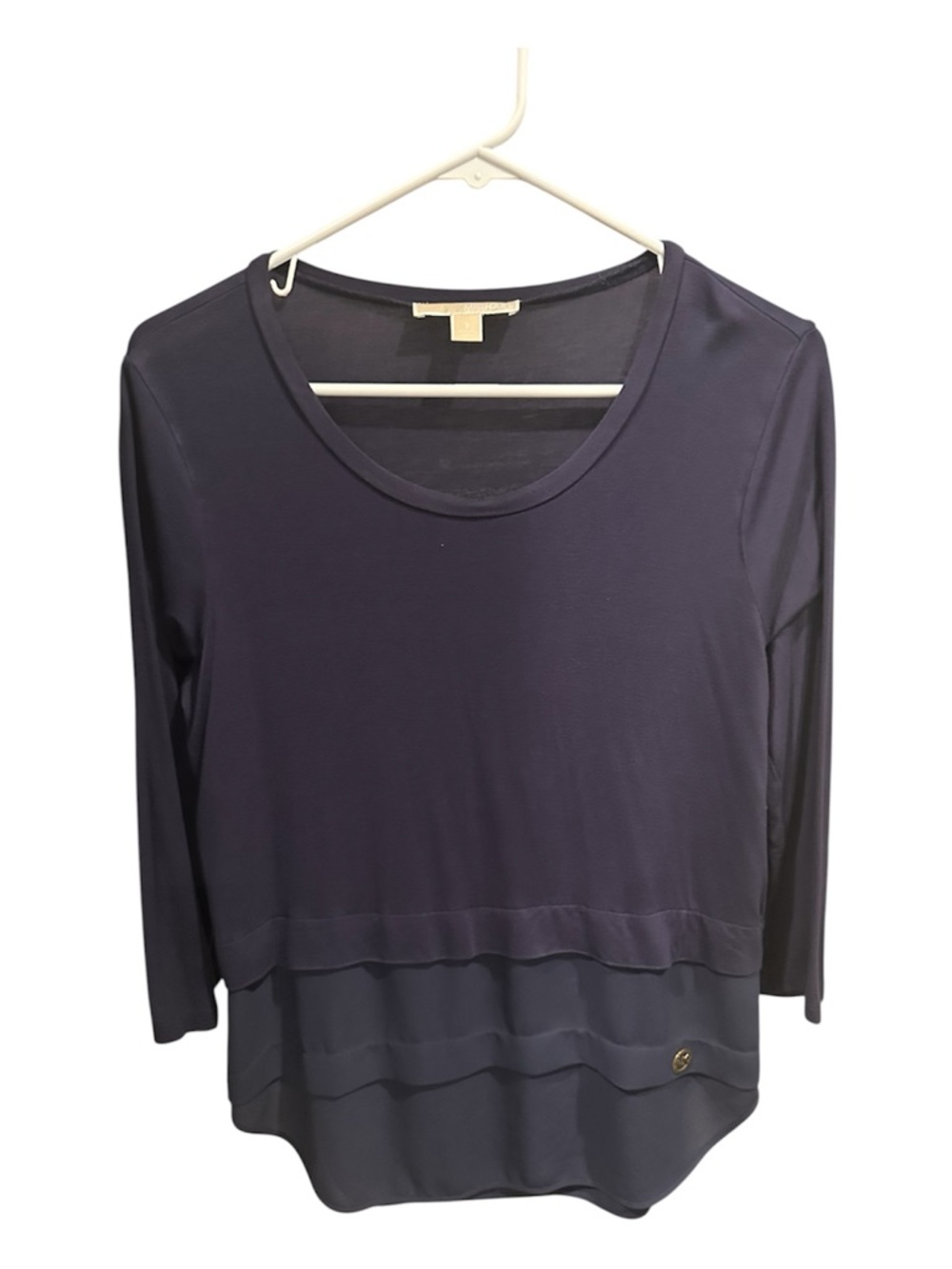 Michael Kors Navy Layered-Hem Long Sleeve Top